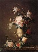 unknow artist A Still life of various flowers in a sculpted urn,resting on a marble-topped table Germany oil painting reproduction
